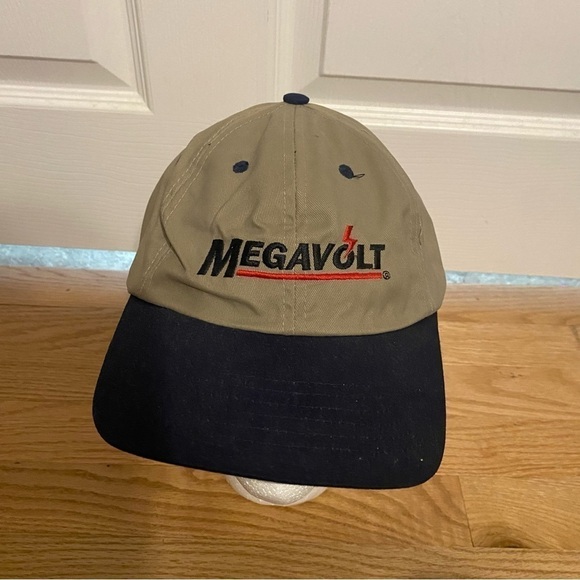 Vintage Megavolt Strapback Tan Hat Electrocycles Disney Darkwing Duck Tan Blue - Picture 2 of 10